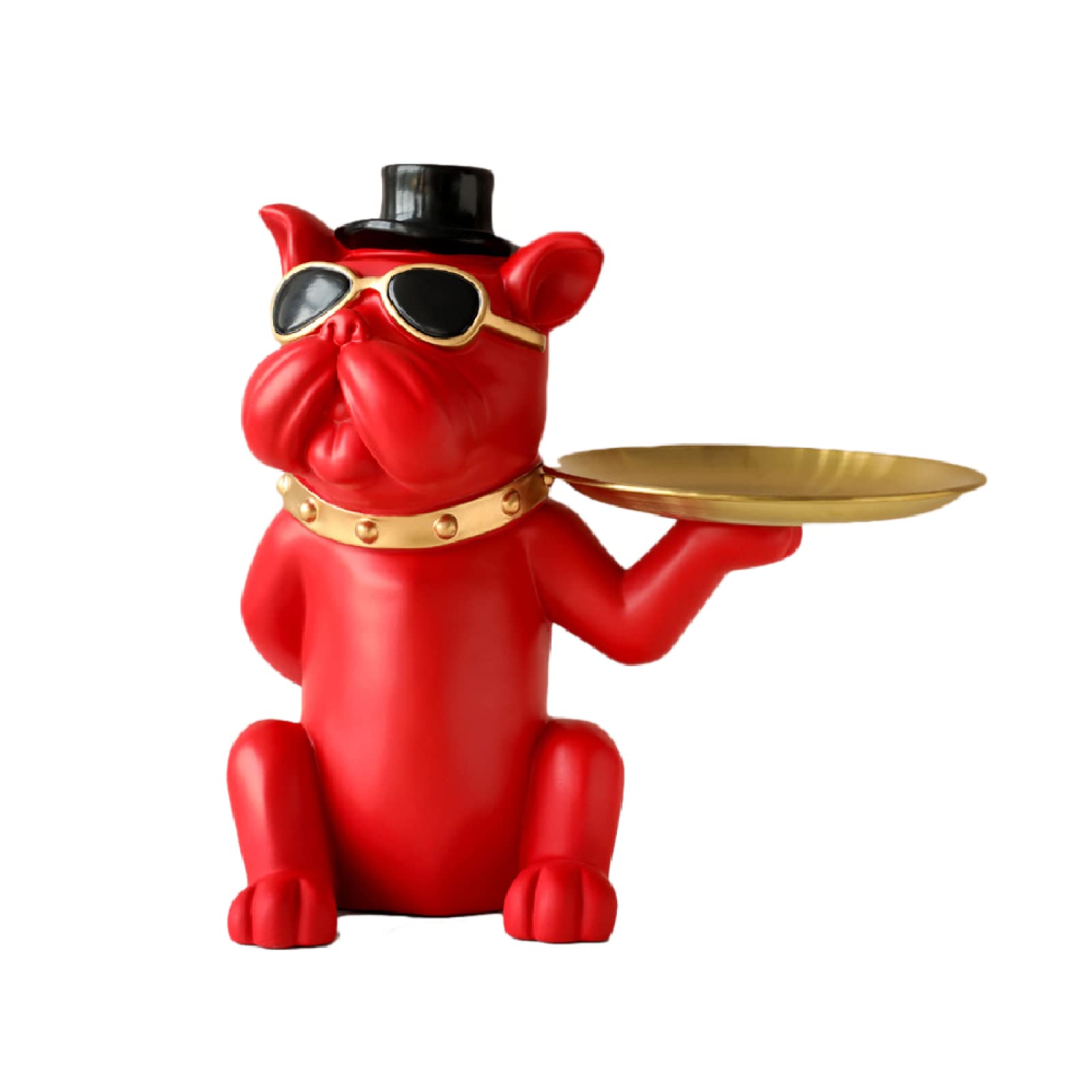Handmade Resin Bulldog Statue with Storage Tray - Modern Decorative Figurine for Coins, Keys & Snacks | Unique Home & Office Desk Organizer | Perfect Gift for Dog Lovers (Red) | Ideal for Entryway Decor, Candy Storage & Desktop Organization