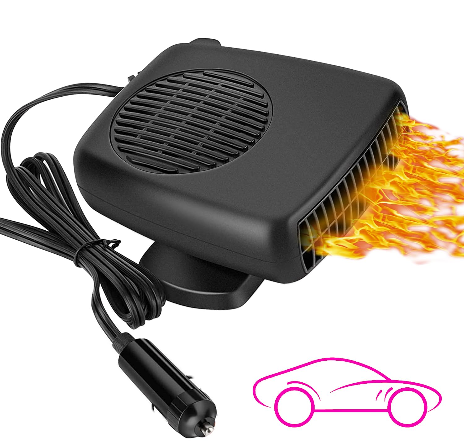 150W 12V Portable Car Heater & Defroster - Cigarette Lighter Plug-in Mini Heater for Winter - Fast Warm Up for Cars, Trucks & RVs - Perfect for Cold Mornings & Road Trips