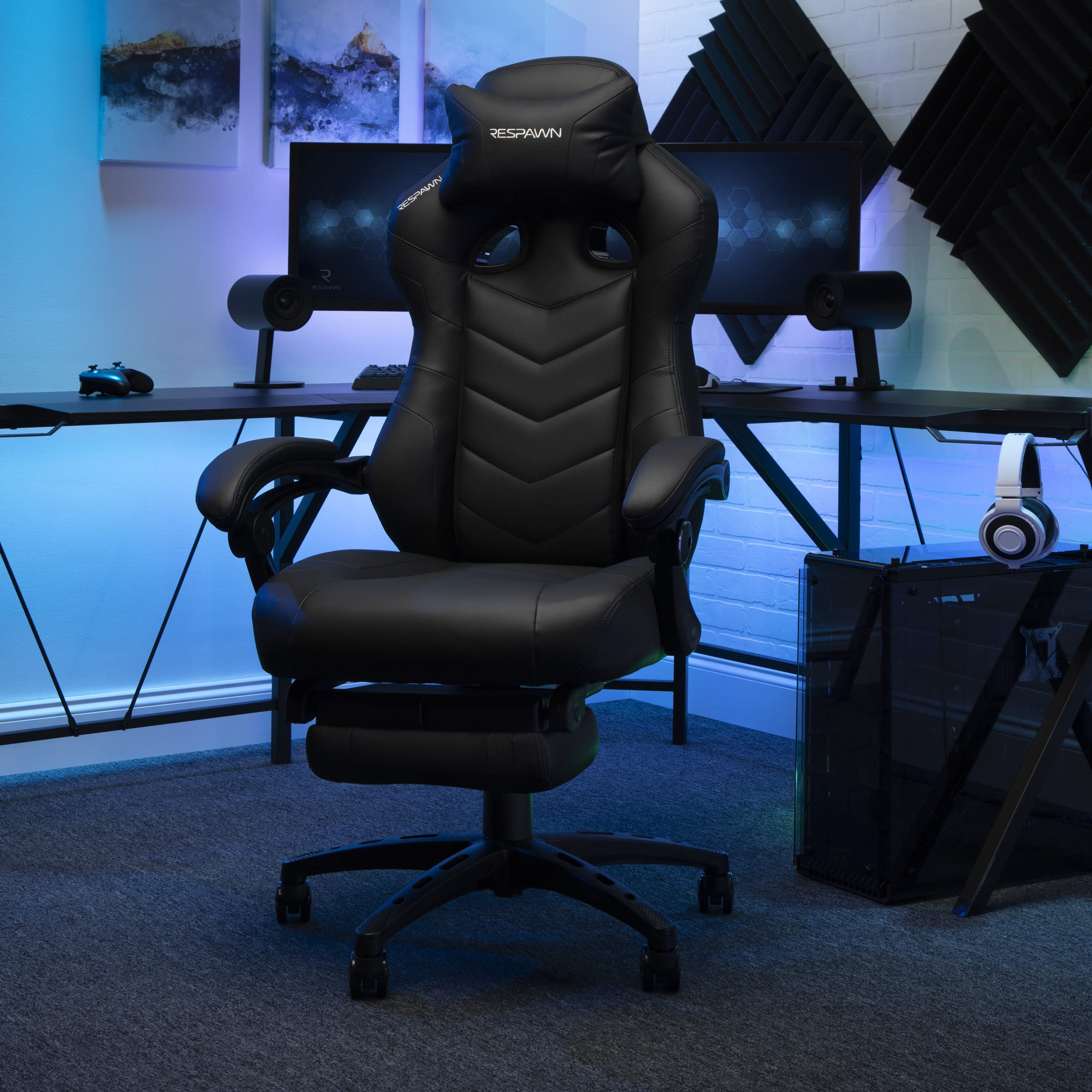 RESPAWN 110 Pro Ergonomic Gaming Chair with Adjustable Footrest & Headrest - Reclining Computer Desk Chair for Adults - Black - Perfect for PC Gaming, Office Work & Home Entertainment