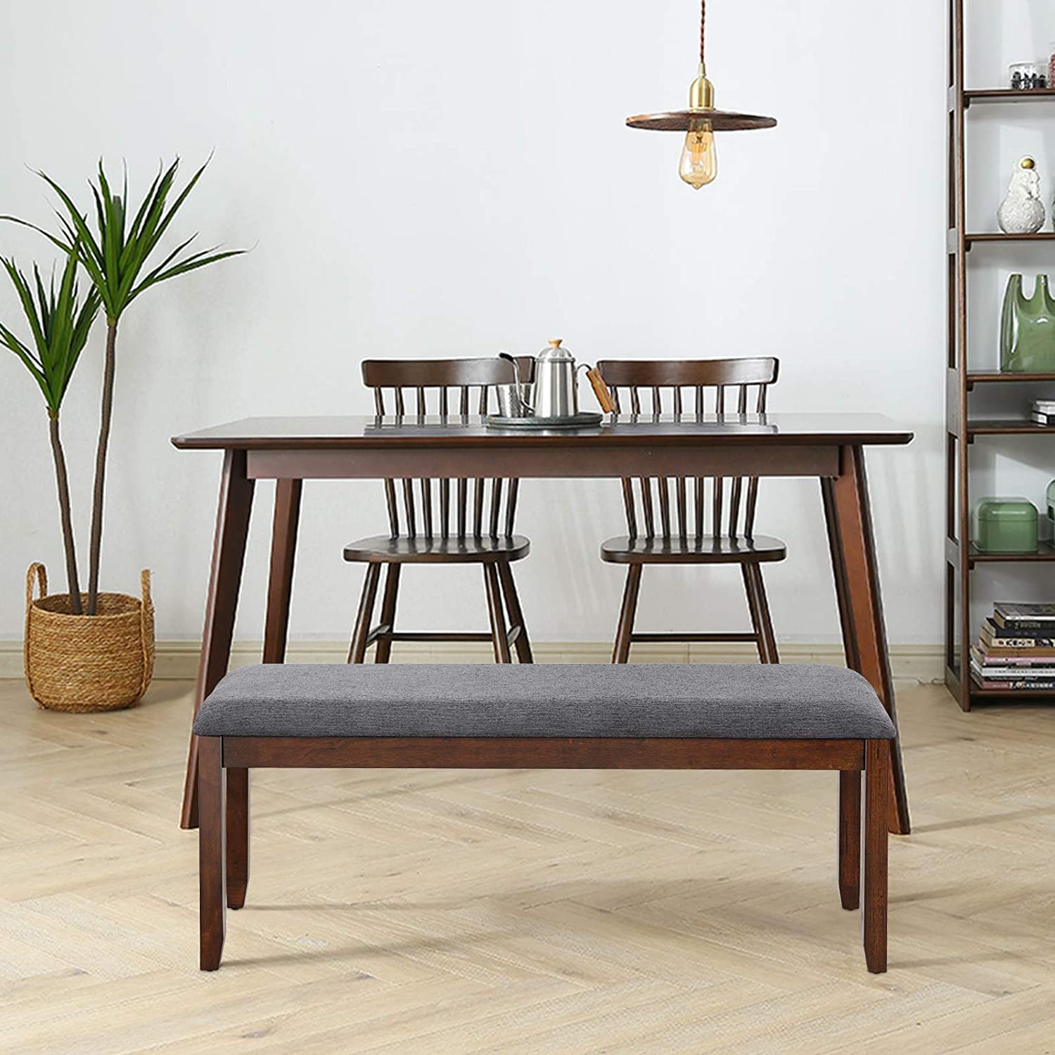 SAFSTAR Upholstered Ottoman Dining Table Bench with Rubber Wood Frame, 47.5 x 15.5 x 19.5 Inches, Wooden Bench for Dining Room, Living Room, Hallway, Bedroom, Perfect for Small Spaces and Cozy Corners (2)