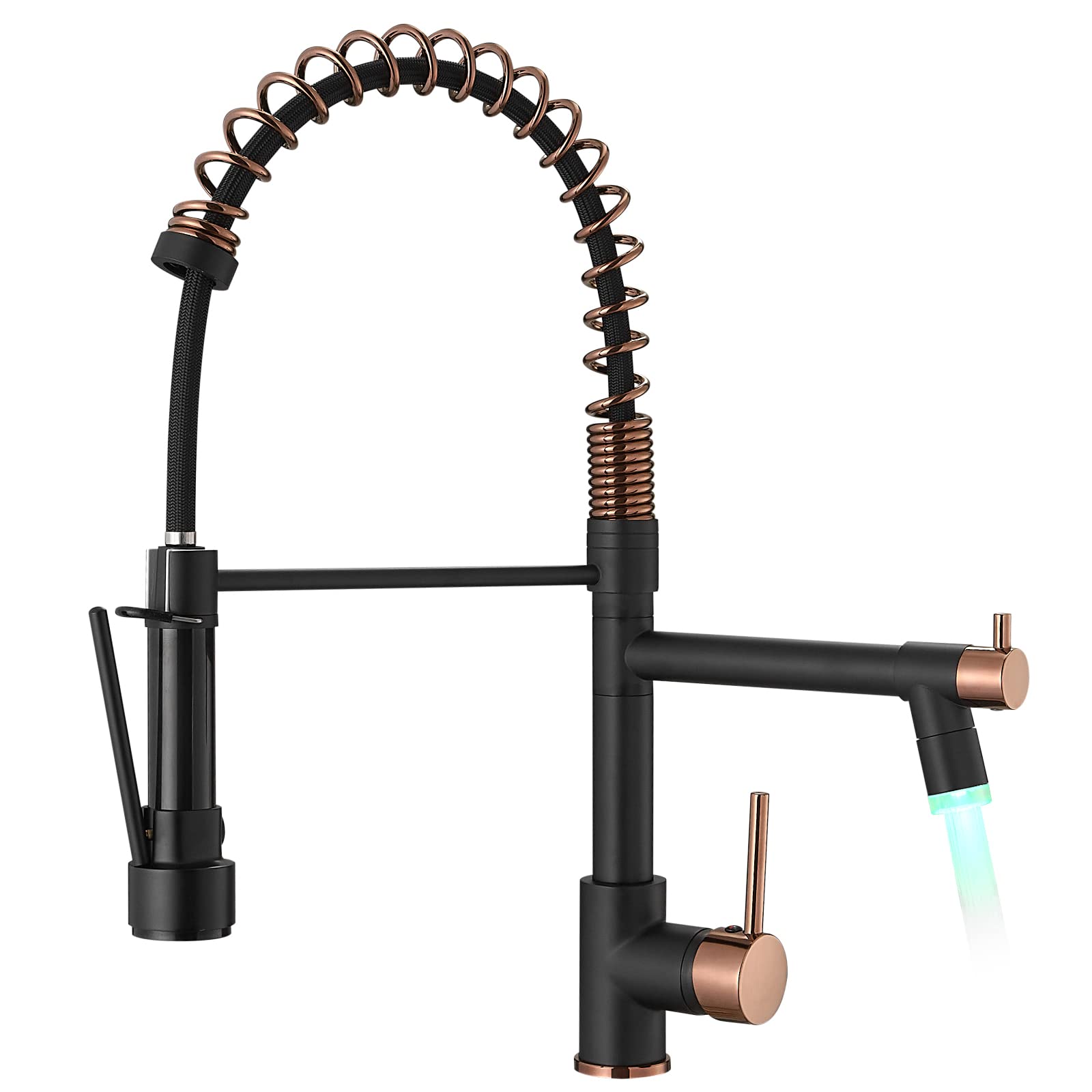 AIMADI Matte Black Commercial Kitchen Faucet - Single Handle Pull Down Sprayer with Spring Rose Gold Accent | Perfect for Restaurants, Home Kitchens & Bar Sinks