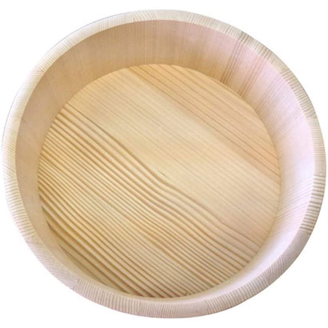 Premium Japanese Momi Fir Wooden Hangiri Sushi Rice Mixing Tub with PP Band - 11.8