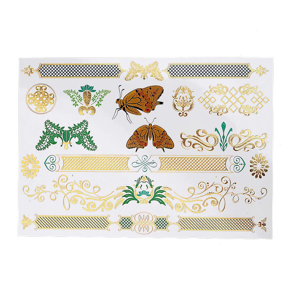 Golden & Silver Metallic 3D Temporary Tattoo - Large Butterfly Body Art Sticker (21x15cm) for Women - Perfect for Festivals, Parties, and Body Decoration - 1PC Gold Design - SAFE & Waterproof