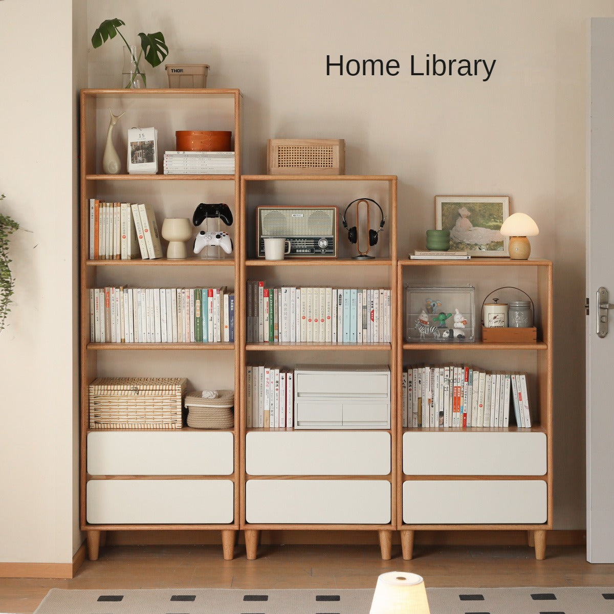 Solid Oak Wood Modern Bookcase Shelf - Stylish Storage for Living Room, Office & Bedroom - Perfect for Books, Decor & Organizing