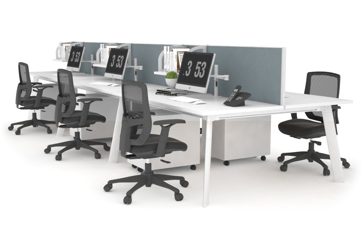 6-Person Workstation with White Frame - 1600L x 700W Dimensions - Ideal for Office, Coworking Spaces & Home Offices