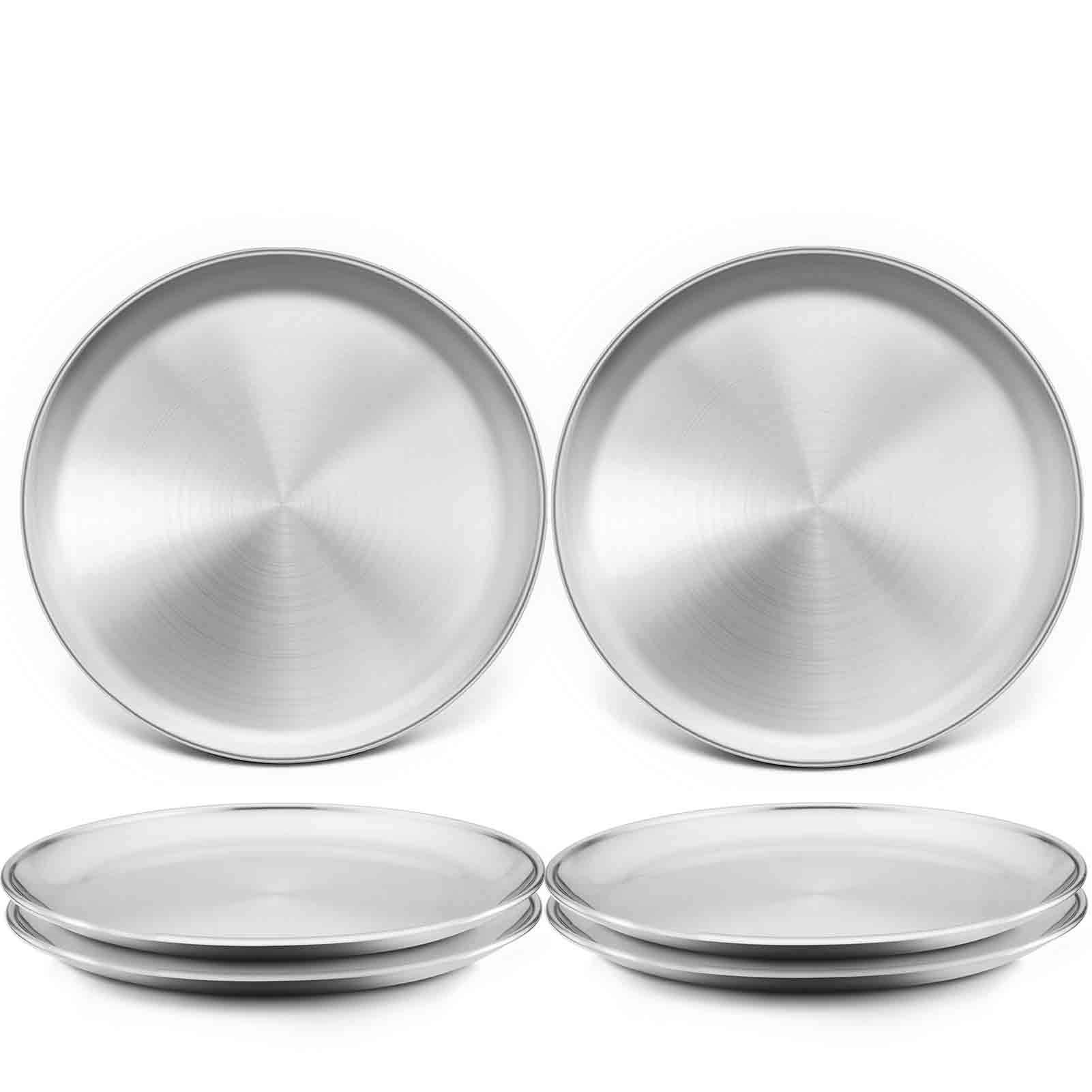 Stainless Steel Toddler Plates for Kids - 8 Inch Round Dinner & Salad Plates, Safe & Healthy, Heavy Duty & Dishwasher Safe - Perfect for Camping, Outdoor Parties, Picnics & Family Meals - Set of 6