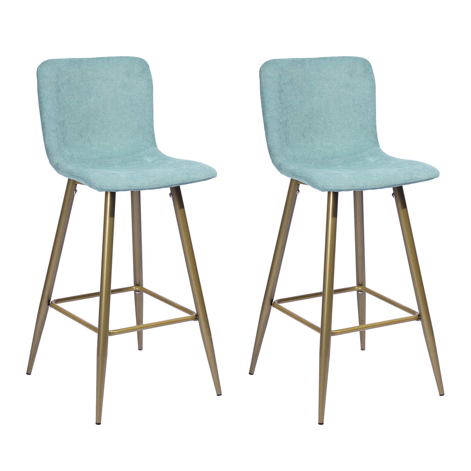 Modern 29 Inch Bar Stools Set of 2 - Mint Green Kitchen Island Stools with Back Support, Metal Frame & Fabric Upholstered - Perfect for Home Bars, Breakfast Nooks & Small Spaces