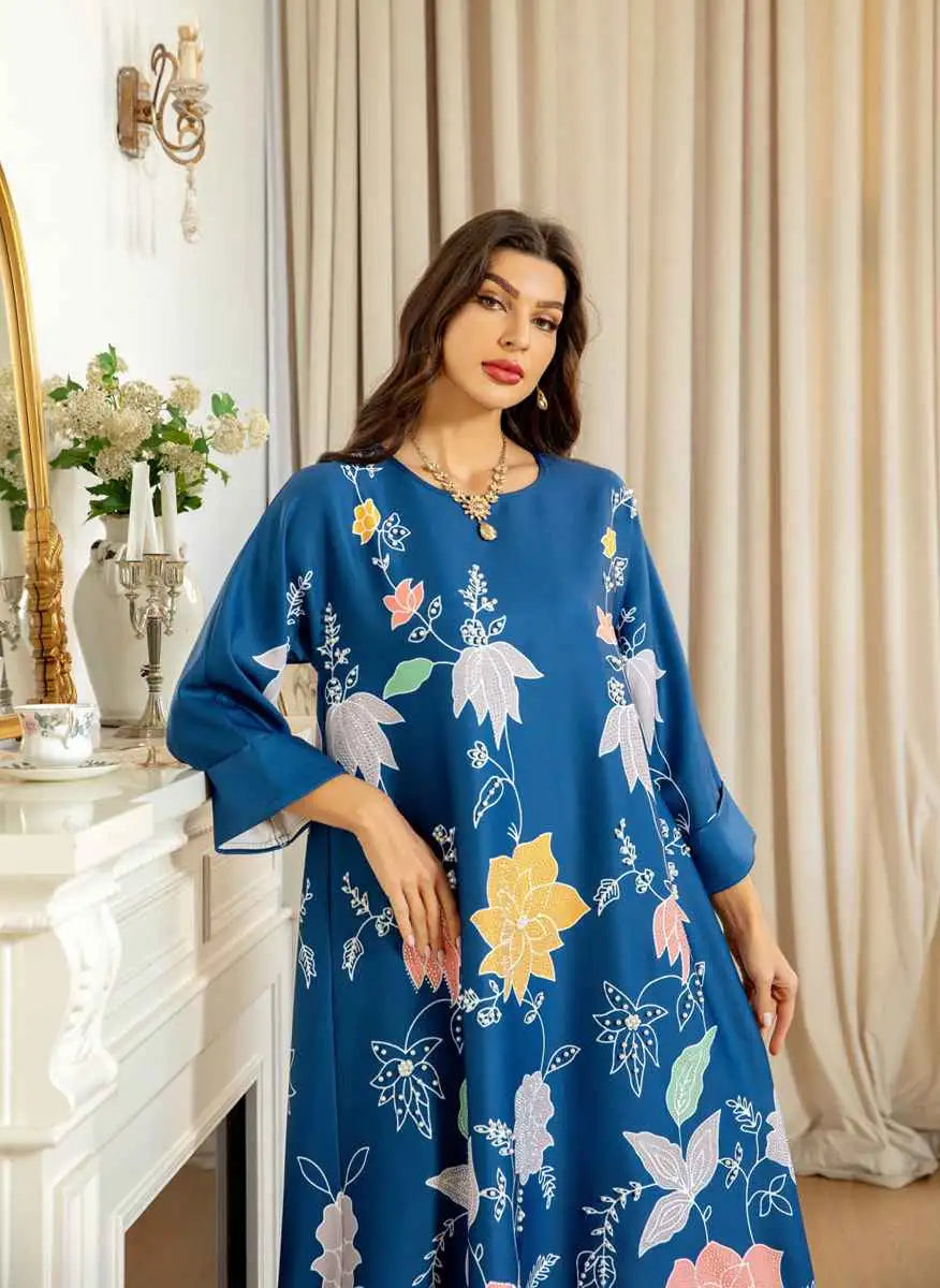 Elegant Hotfix Rhinestone Beaded Caftan Dress for Women - Perfect for Eid Celebrations, Weddings & Special Occasions