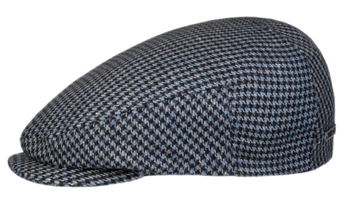 Stetson Silk Micro Houndstooth Check Flat Cap for Men - Grey Driver Style Hat | Perfect for Casual Wear, Driving & Outdoor Activities