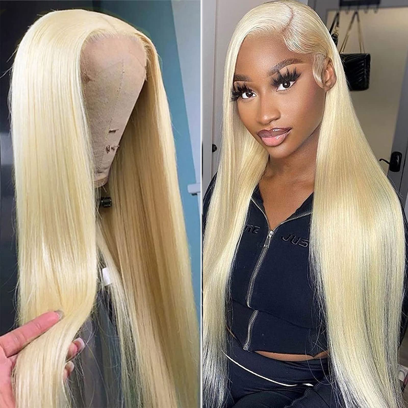 613 Lace Front Human Hair Wig - 30 Inch Straight Brazilian Virgin Hair with 13x4 Free Part, Pre-Plucked Hairline & Baby Hair - 150% Density Blonde Lace Wig for Black Women | Perfect for Daily Wear, Cosplay & Special Occasions