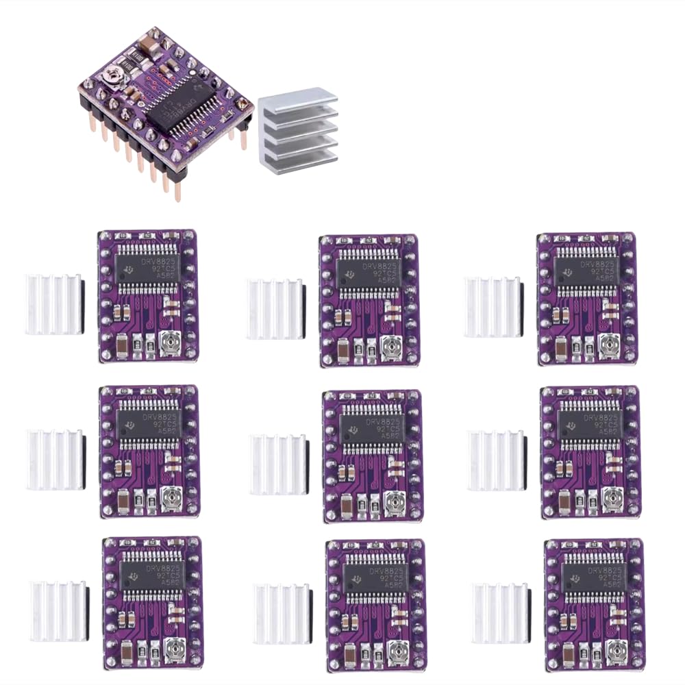 10Pcs DRV8825 Stepper Motor Driver Modules with Heat Sink - Compatible with 3D Printers, RepRap, RAMPS1.4, StepStick - High Precision Purple Motor Drivers for DIY CNC, Robotics & Automation Projects