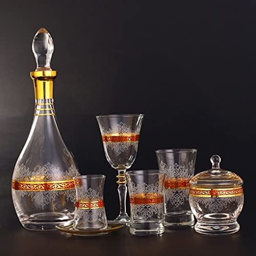 LaModaHome 32-Piece Gilded Red Glassware Set - Wine, Beverage, Water & Tea Glasses with Pitcher & Sugar Bowl - Elegant Dinnerware for Kitchen, Parties, Weddings & Home Entertaining - Perfect Gift for Newlyweds & Hosts (Serves 6)