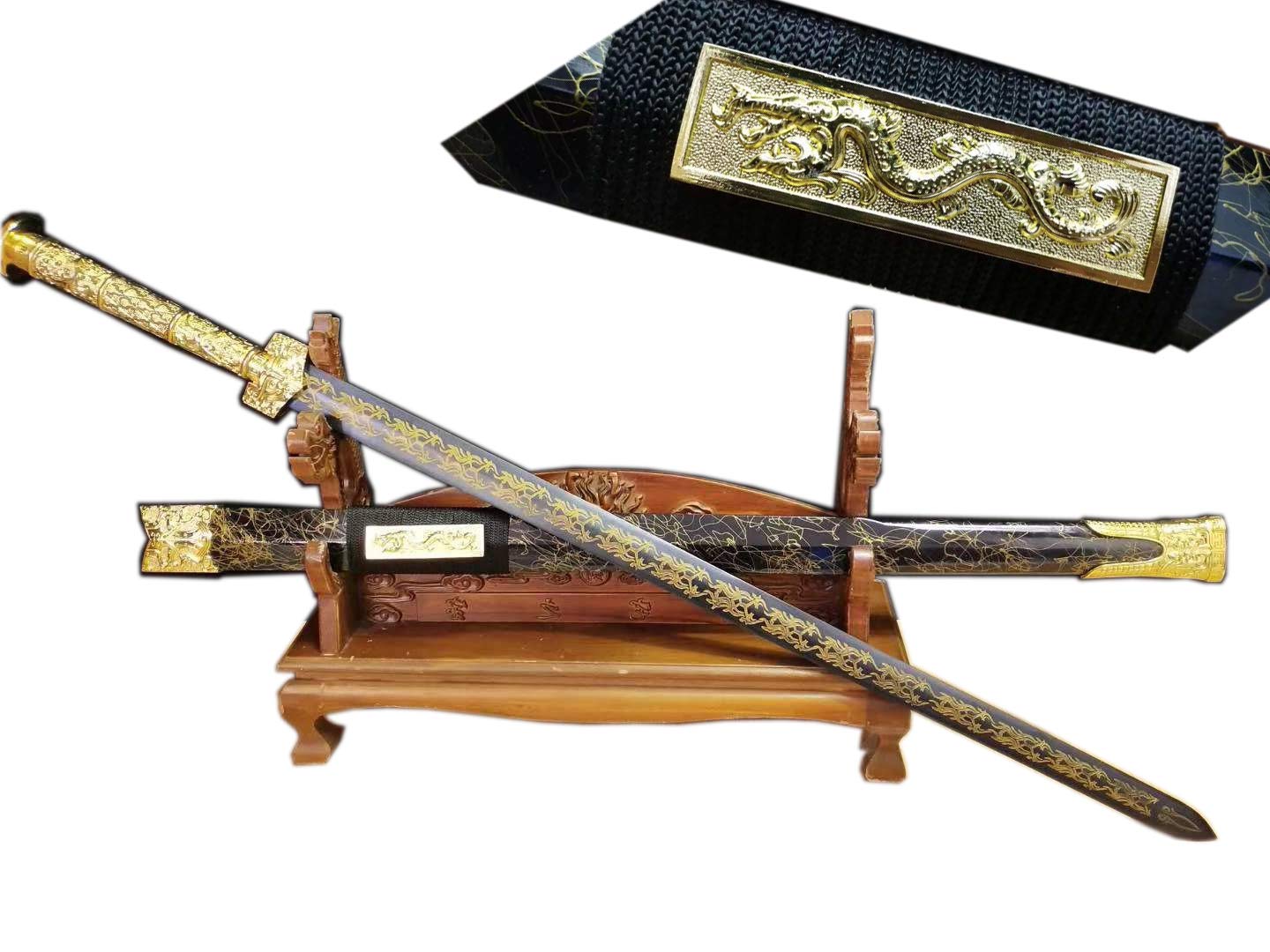 Premium Chinese Han Sword - Medium Carbon Steel Etched Blade with Alloy Fittings - Authentic Kung Fu Weapon & Collector's Gift for Martial Arts Enthusiasts, Historical Reenactments, and Home Decor Display