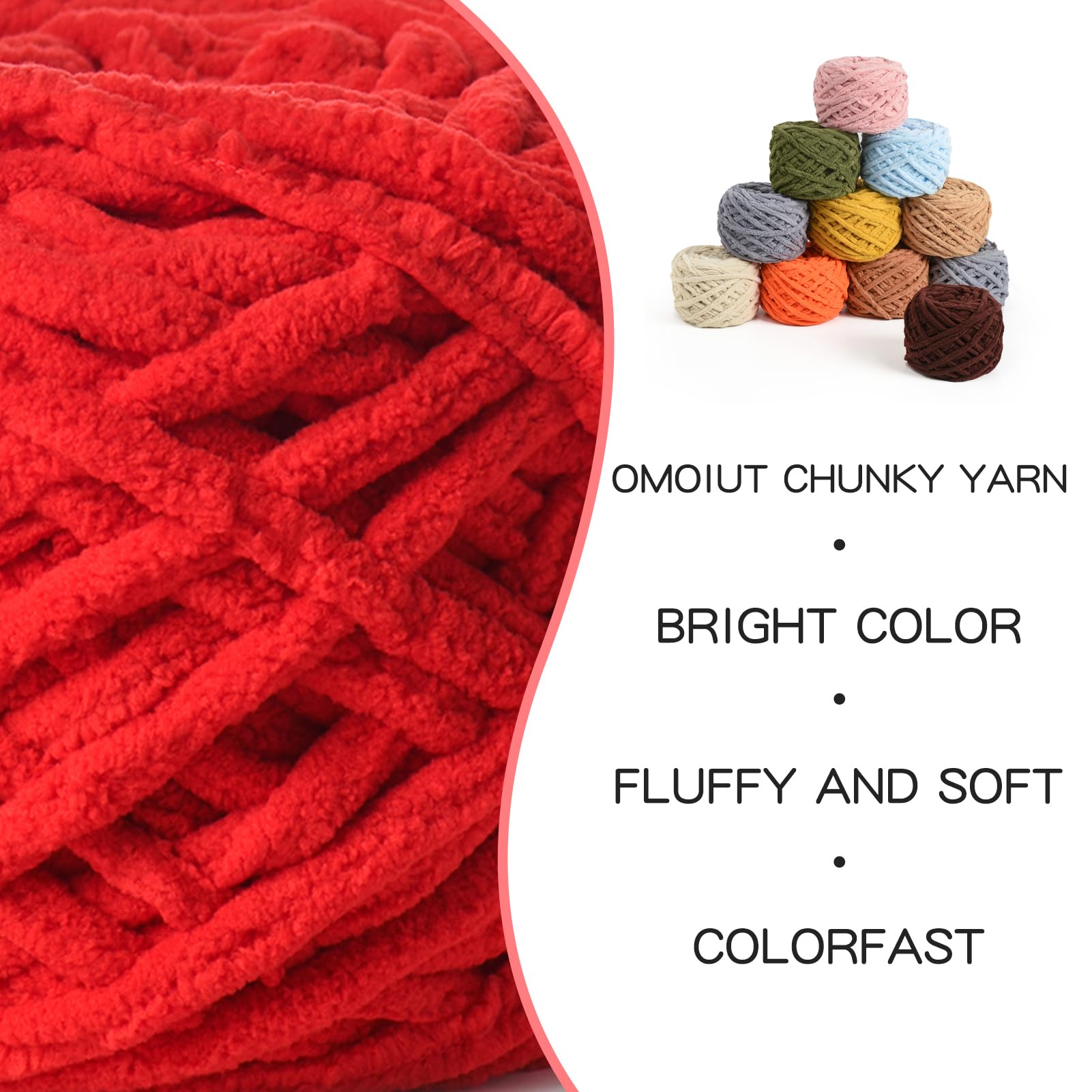 Soft Chenille Chunky Yarn 100g (49.2yd) - Fluffy Velvet Crochet Yarn for Blankets, Scarves & Amigurumi - Ultra Soft Baby Yarn for Knitting & Crocheting - Perfect for DIY Crafts, Baby Blankets & Home Decor (Red)