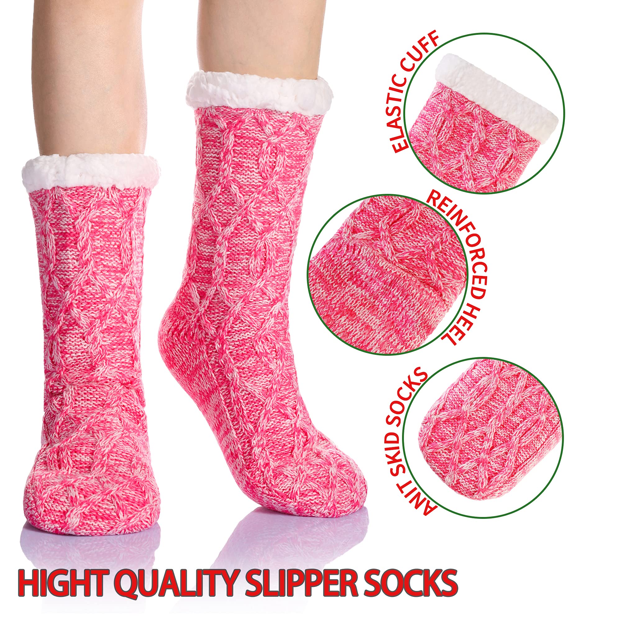 DoSmart Women's Fuzzy Slipper Socks - Winter Thermal Snowflake Fleece Lined Home Slippers - Cozy Warm Indoor House Socks for Christmas, Gift, Lounge & Relaxation