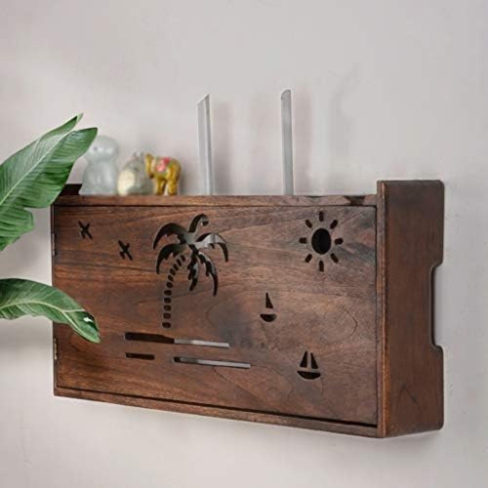 Wall-Mounted WiFi Router Storage Box with Cable Management - Organize and Hide Router, Modem & Cables - Perfect for Home Office, Living Room, and Bedroom Network Setup