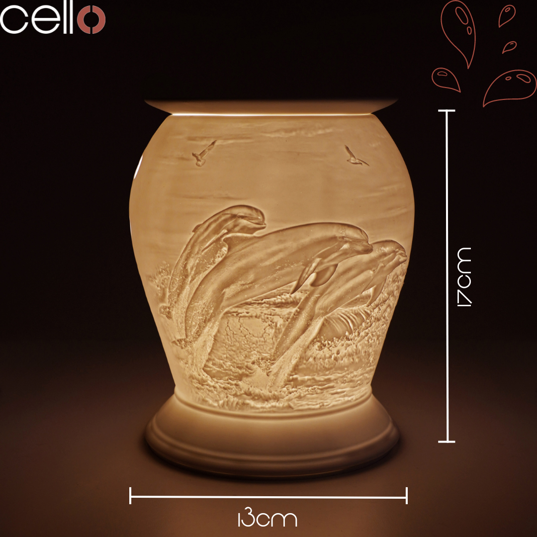 Premium Electric Wax Warmer with Porcelain Barrel - Cello & Dolphin Design for Home Aromatherapy, Relaxation, and Spa-Like Ambience