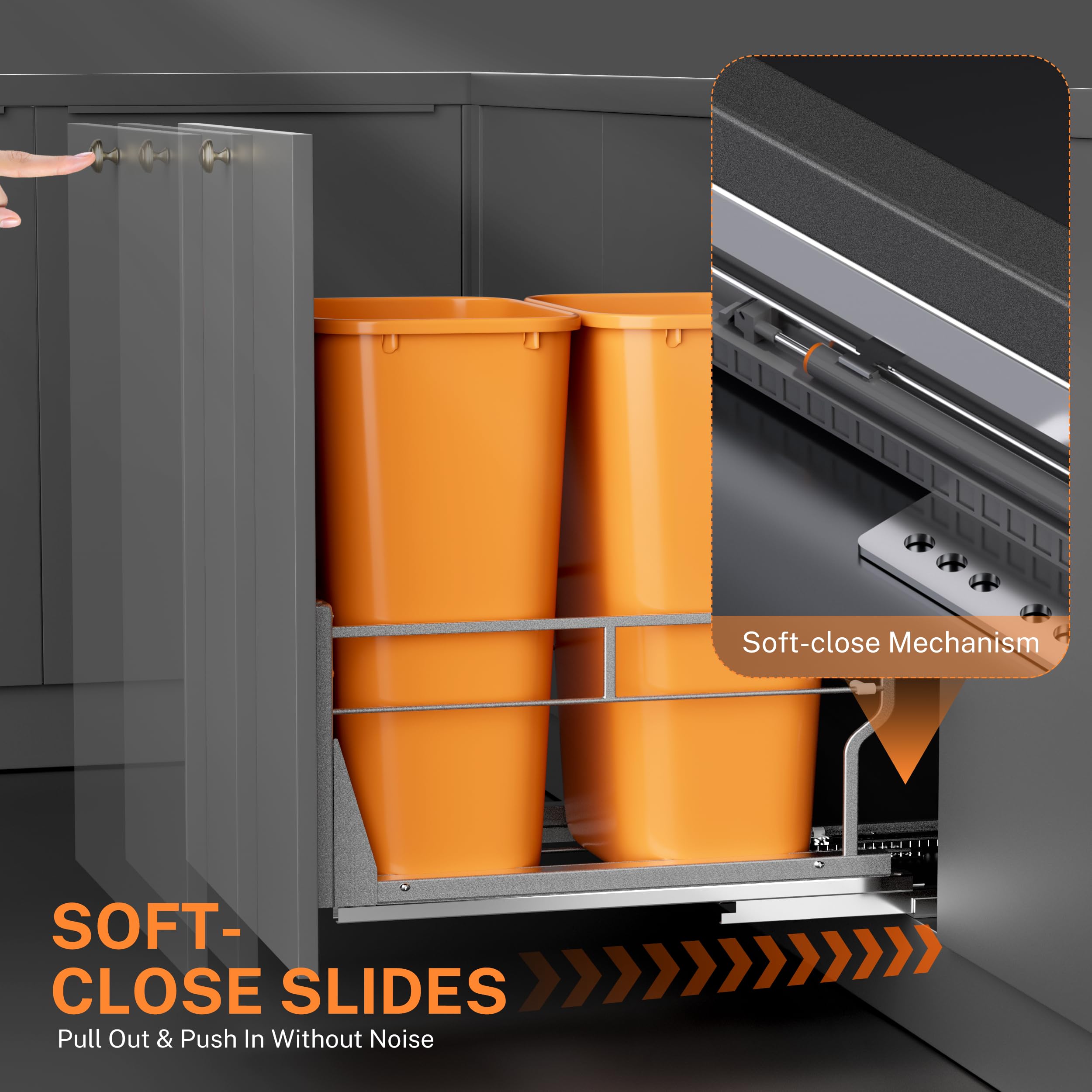 YJHome Under Cabinet Pull Out Trash Can Kit with Soft-Close Slides - No Garbage Can Included - Fits Cabinets 17