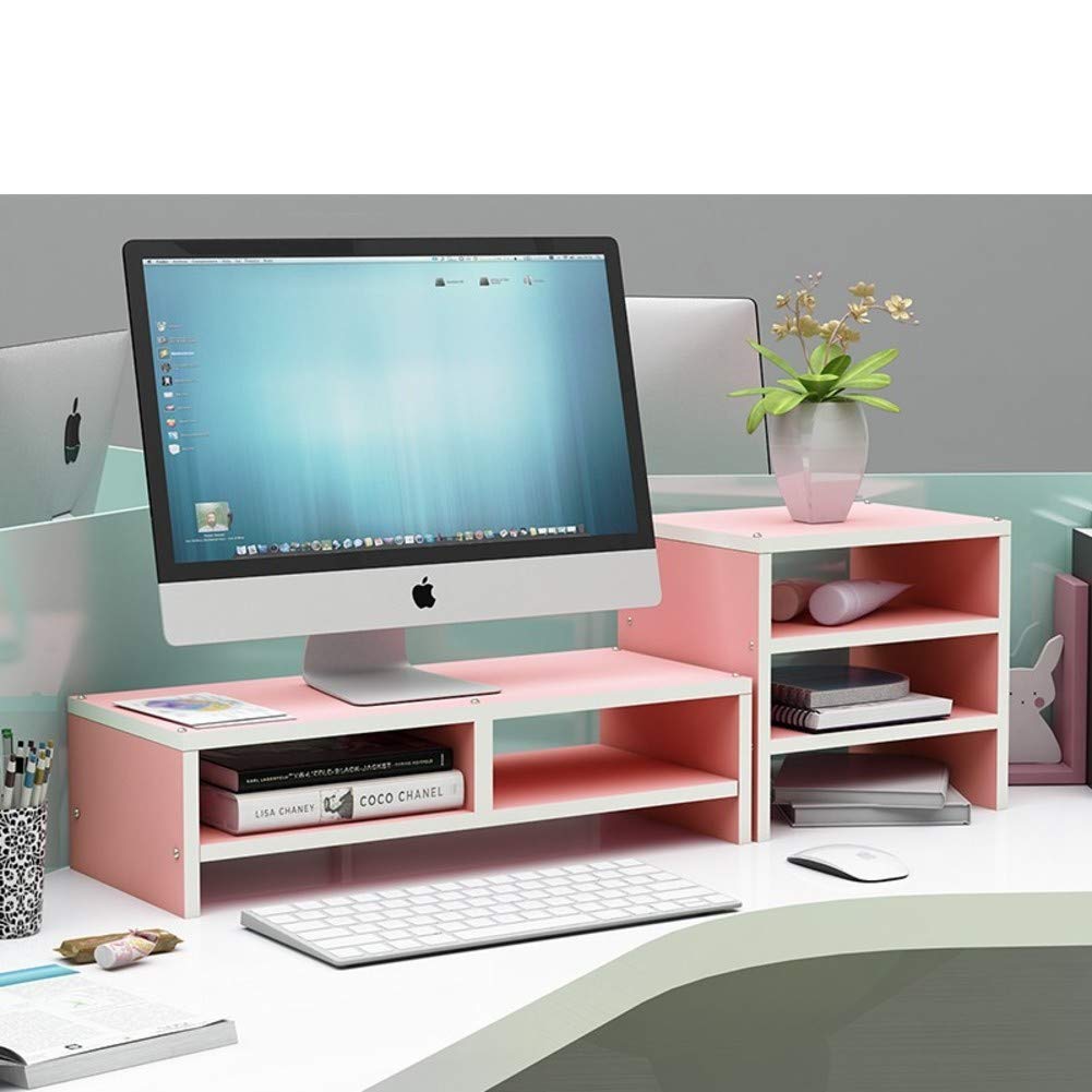 QTQHOME Wooden Computer Monitor Riser Stand with Drawer - Sturdy Desk Organizer (30x9x8 inches) - Perfect for Home Office, Gaming Setup & Workspace Organization - White & Pink Design