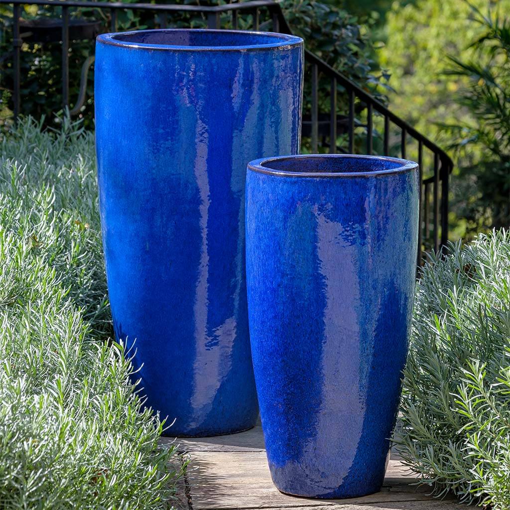Campania International Rioja Planter Set of 2 - Riviera Blue Ceramic Flower Pots for Indoor & Outdoor Plants | Perfect for Patio, Garden, and Home Decor