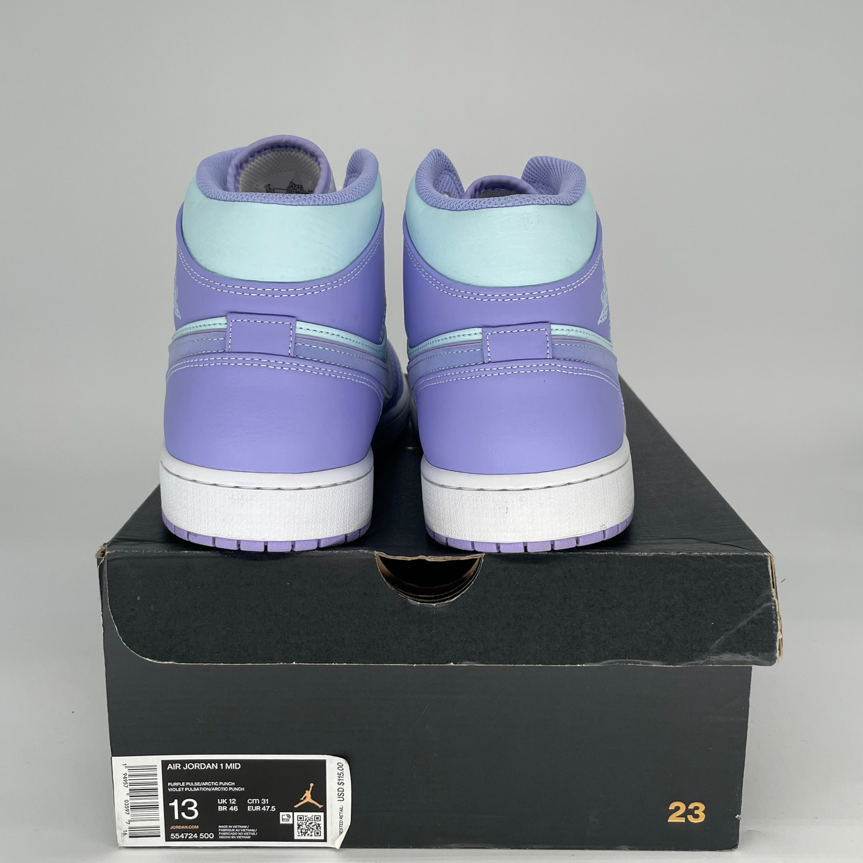 AIR JORDAN 1 MID Purple Aqua Men's Basketball Shoes Size 13 (554724-500) - Perfect for Streetwear & Sneaker Collectors