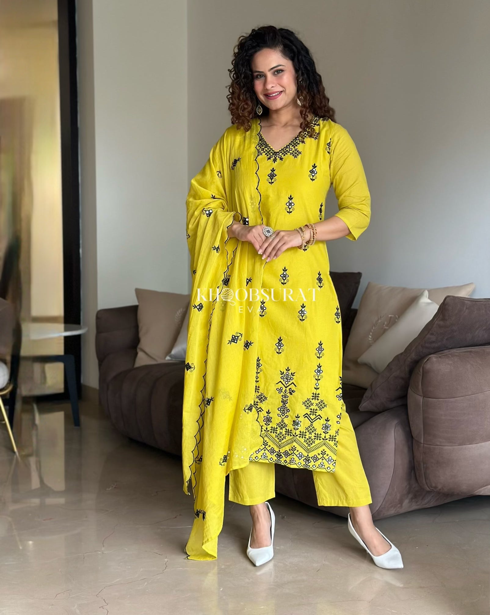Stylish Biba Yellow Kurta Suit Set for Women - Traditional Indian Ethnic Wear for Festivals, Weddings & Special Occasions