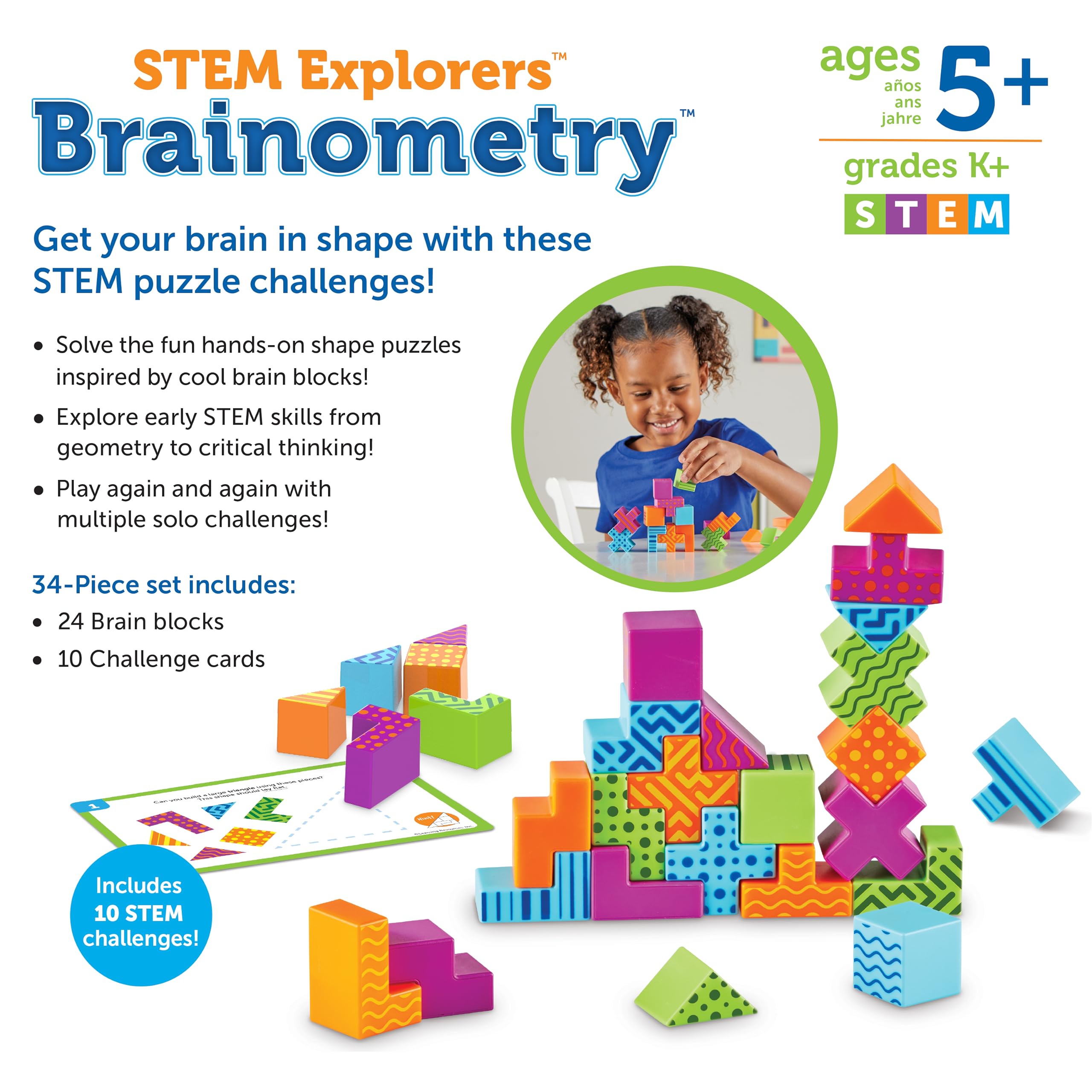 Learning Resources STEM Explorers Brainometry - 34 Piece STEM Building Toy Set for Kids Ages 5+, Educational Brain Teaser Games & Kindergarten Learning Activities | Perfect for Classroom, Homeschool & Back to School STEM Learning