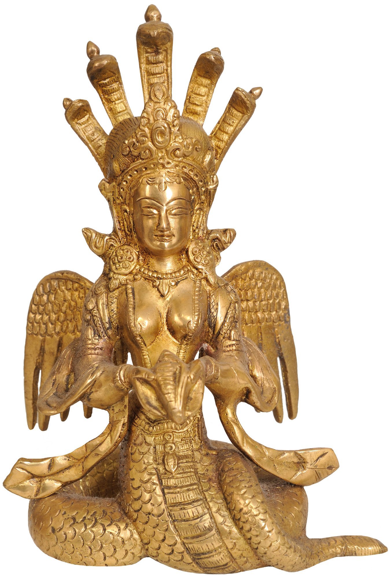 Naga-Kanya (The Snake Woman) - Handcrafted Brass Statue for Home Decor, Spiritual Altar & Yoga Meditation Space | Hindu Deity Artwork