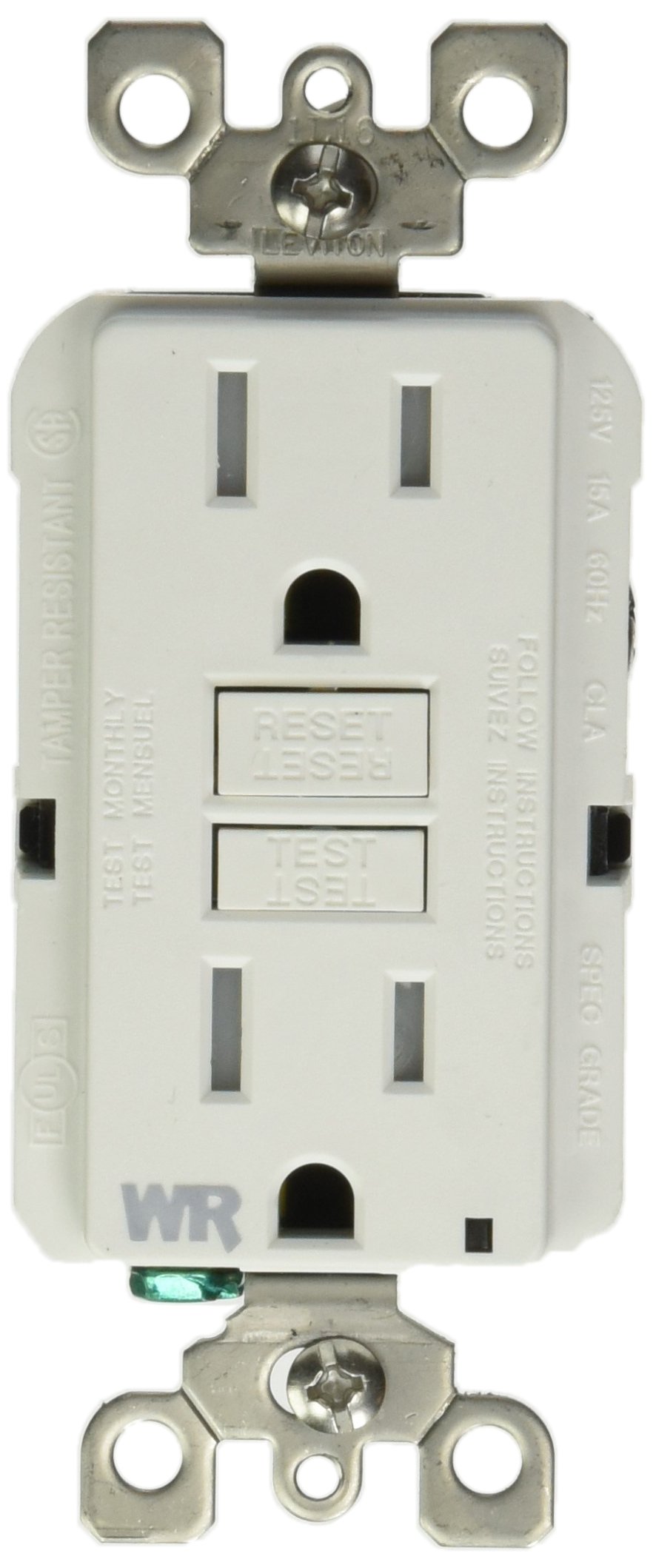 GFI ST WP Receptacle TR White (Pack of 5) - Weatherproof Electrical Outlet for Outdoor & Wet Locations - Perfect for Patios, Garages, and Pool Areas