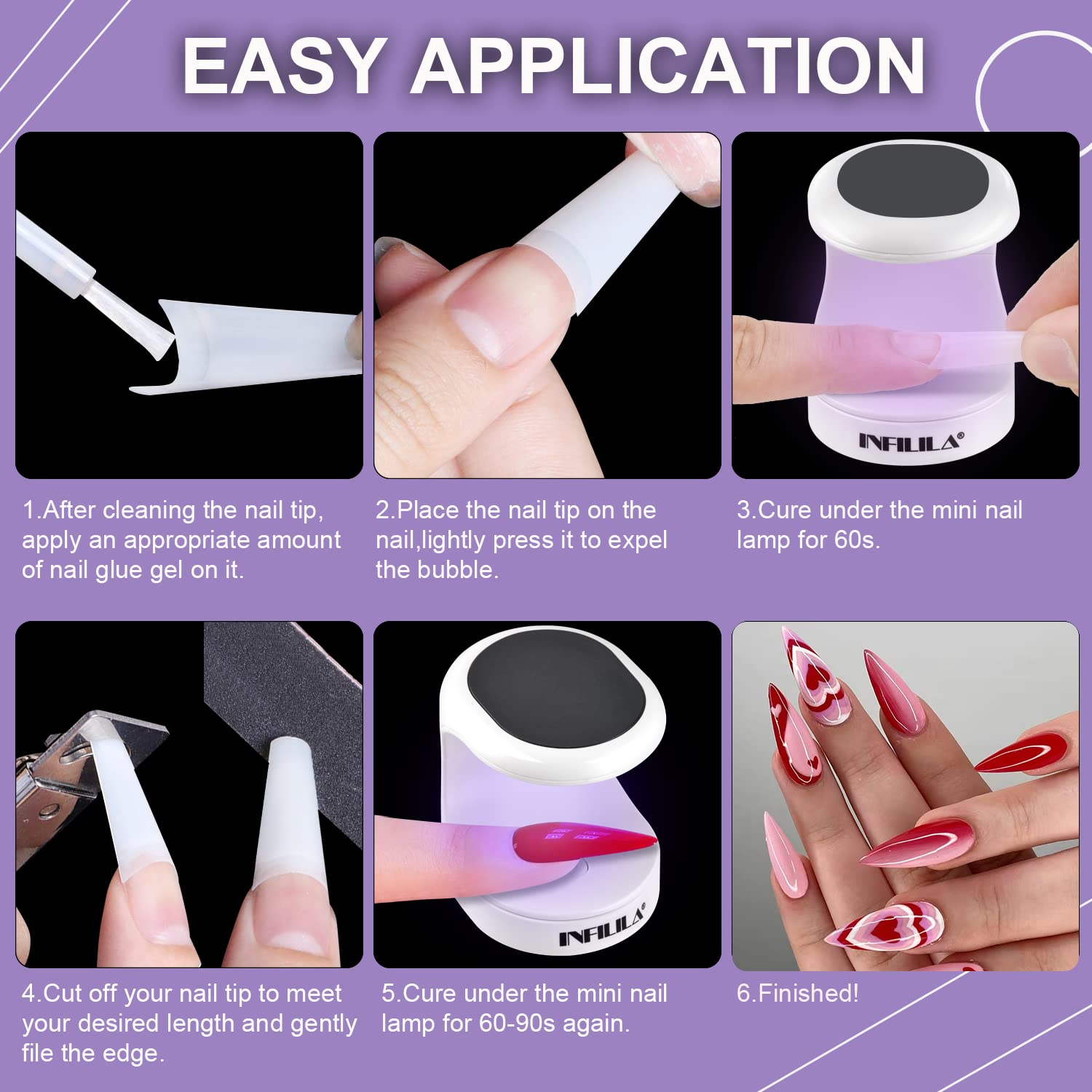 INFILILA Mini UV LED Nail Lamp - 16W Portable USB Nail Dryer for Gel Polish Curing, 180° Opening Design for Single Finger Manicures | Perfect for Home Nail Care & Professional Salon Use (Black)