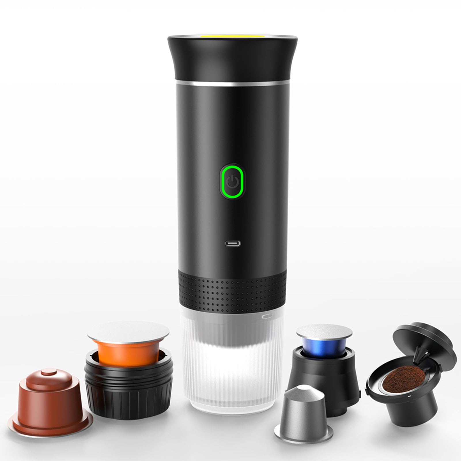 Portable Coffee Maker for Travel & Camping - Mini Self-Heating Car Coffee Machine with Ground Coffee Capsules - Battery Powered, Compact & Lightweight (Black) - Perfect for Road Trips, Office & Outdoor Adventures