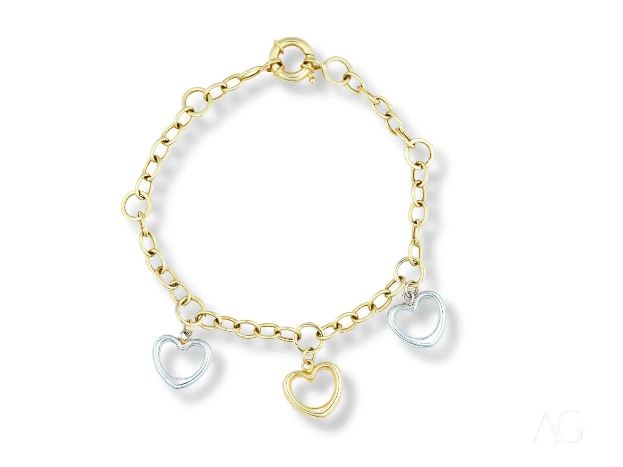 18K Yellow and White Gold Heart Bracelet for Women - Elegant Romantic Jewelry Gift for Valentine's Day, Anniversary & Special Occasions