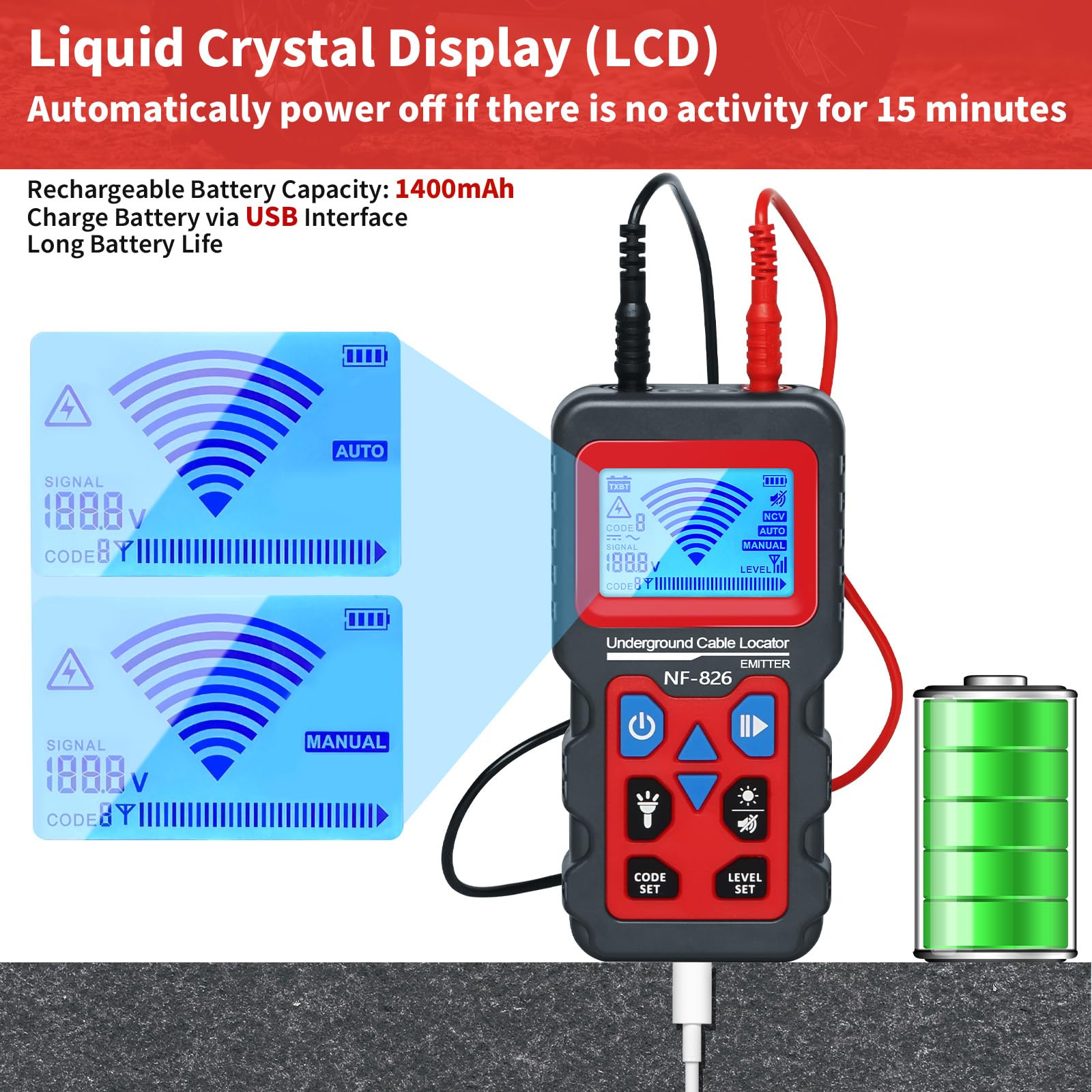 RockyMars NF826 Underground Cable Wire Locator - Professional Cable Tester & Wire Tracker for Dog Fence Cables, Short Circuit Detection, and Wall Wiring - Perfect for Electricians, DIY Home Repairs, and Underground Utility Detection