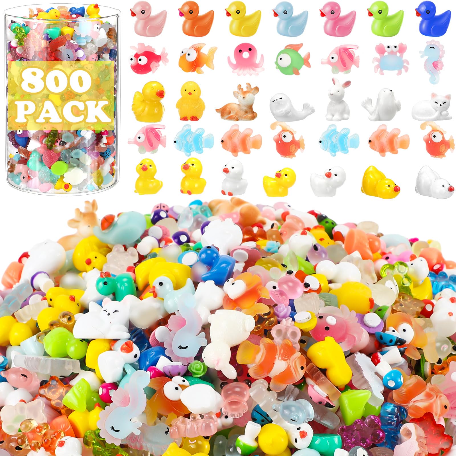 800 Pcs Mini Resin Animal Figures Bulk - Tiny Duck & Animal Toys for Garden Decor, DIY Crafts, Fairy Gardens, Dollhouse Miniatures - Perfect for Prank Gifts, Party Favors & Plant Pot Decorations