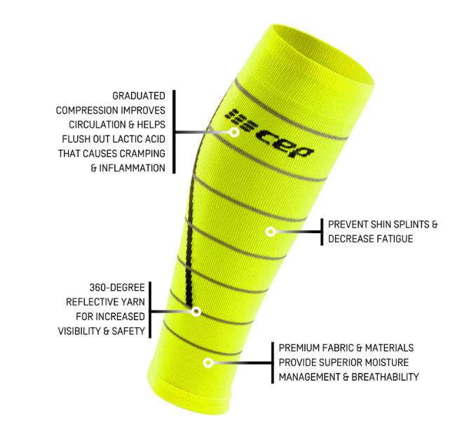 CEP Men's Reflective Calf Sleeves - Neon Yellow (WS50FZ) | High-Visibility Compression Support for Running, Cycling & Night Sports