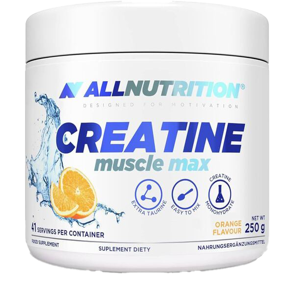 Allnutrition Creatine Muscle Max Powder - 250g for Muscle Growth & Strength | Orange Flavor | Pre & Post Workout Supplement for Athletes & Bodybuilders