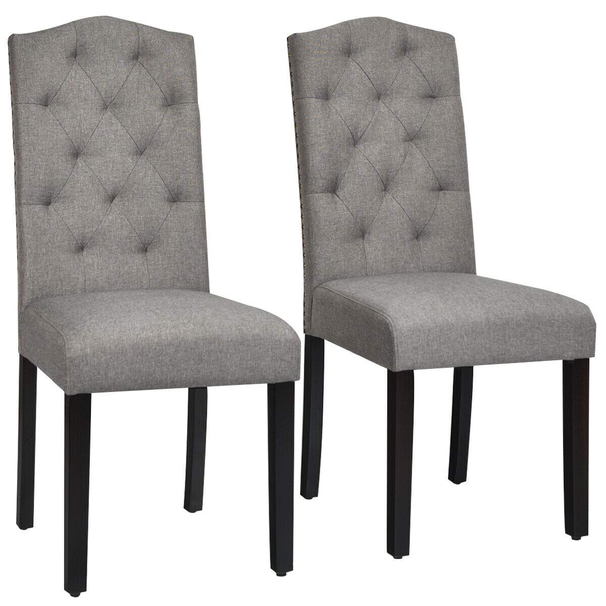Giantex Set of 2 Tufted Fabric Dining Chairs with Nailed Head - Modern Upholstered Parsons Chairs with Padded Seat & Tall Backrest - Perfect for Kitchen, Dining Room, Restaurant or Home Decor