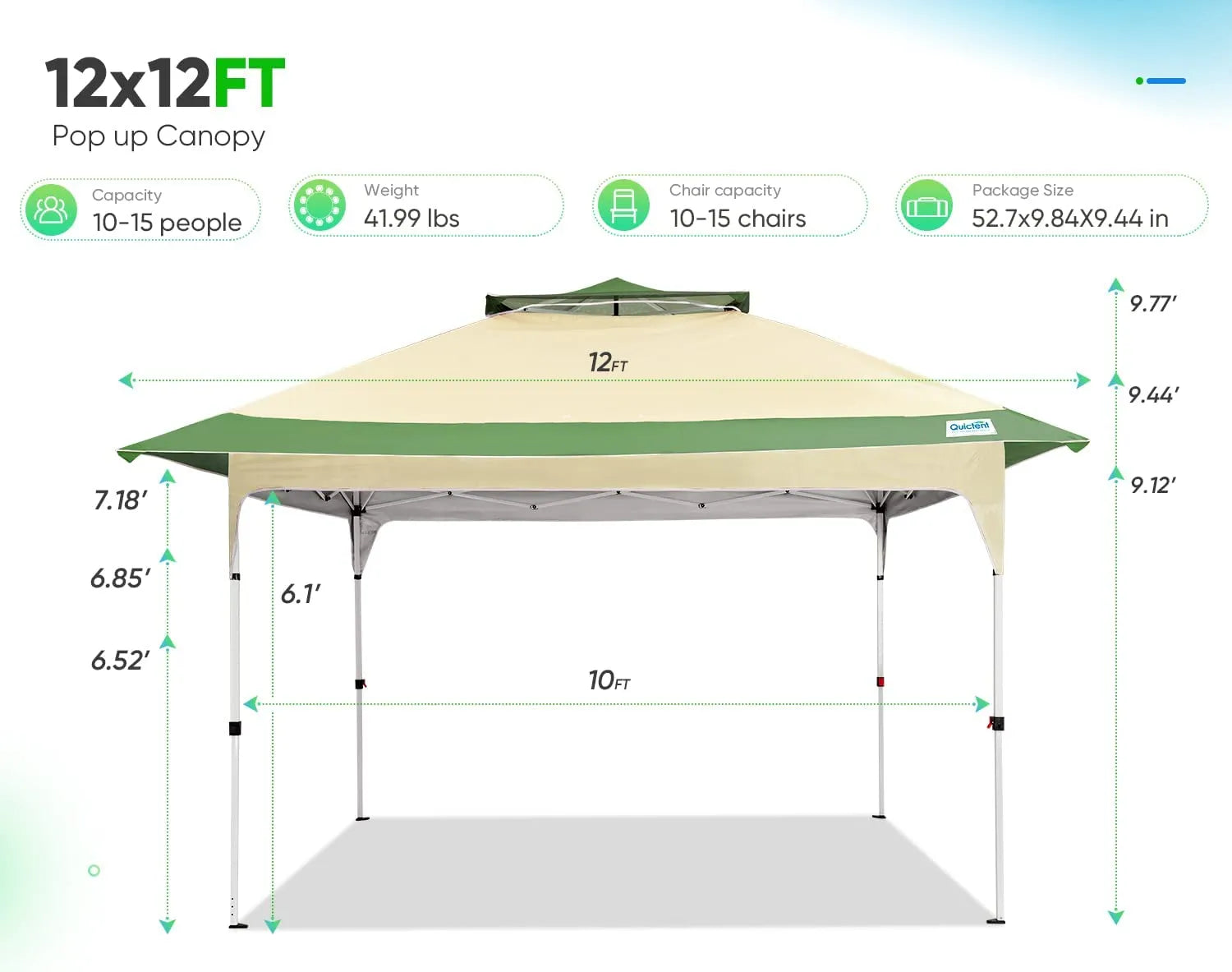 12' x 12' Instant Pop Up Canopy Tent with Carry Bag - Portable Outdoor Shelter for Camping, Beach, Picnics & Backyard Parties