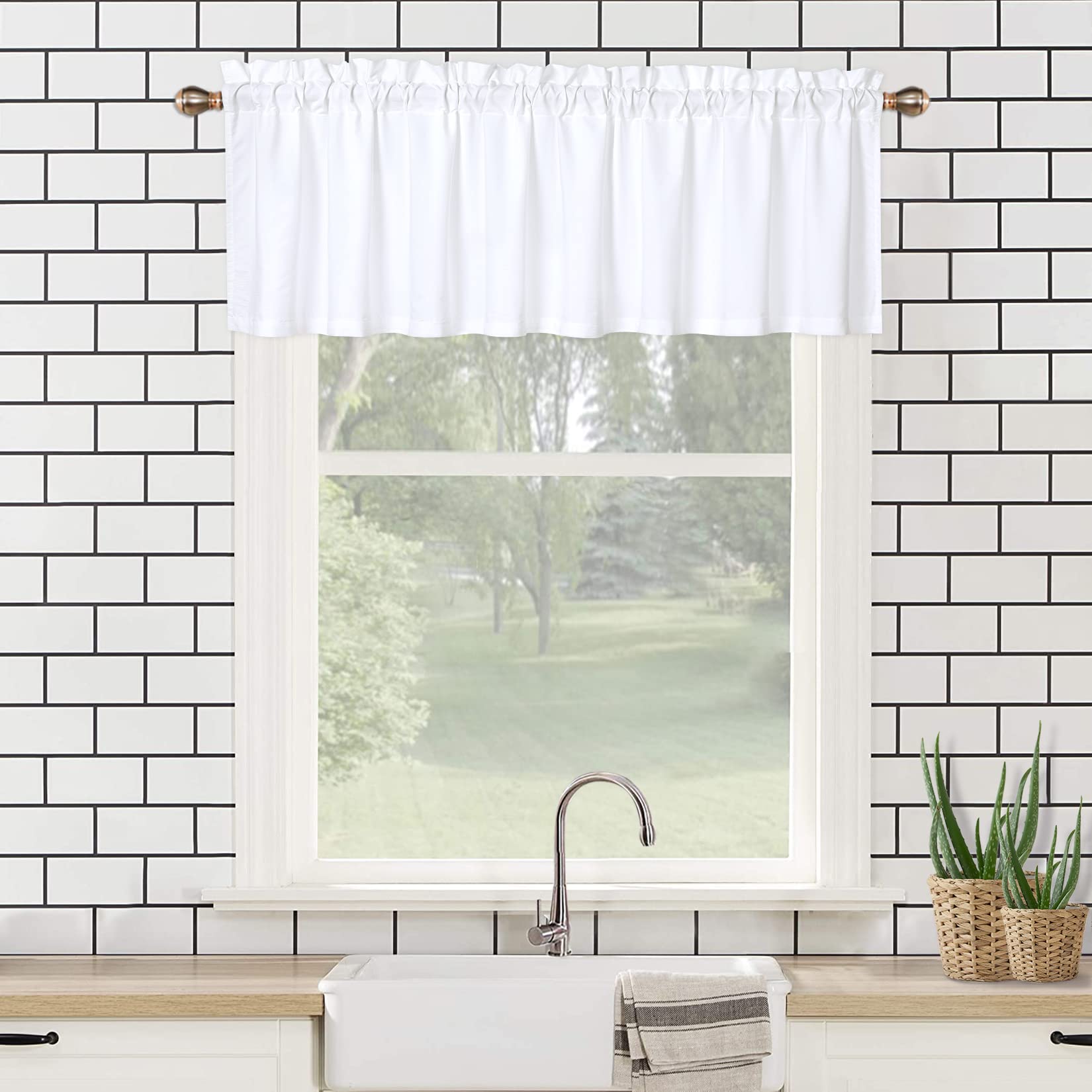 CAROMIO White Valance Curtains for Kitchen & Bathroom - Soft Microfiber Seersucker Fabric with Embossed Bubble Texture - Water Repellent Window Treatment (60
