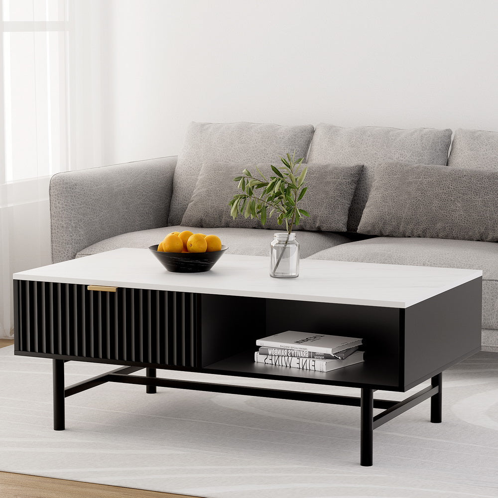 Modern Black Coffee Table with Drawer Storage Shelf - Stylish Living Room Furniture for Home Decor & Organization