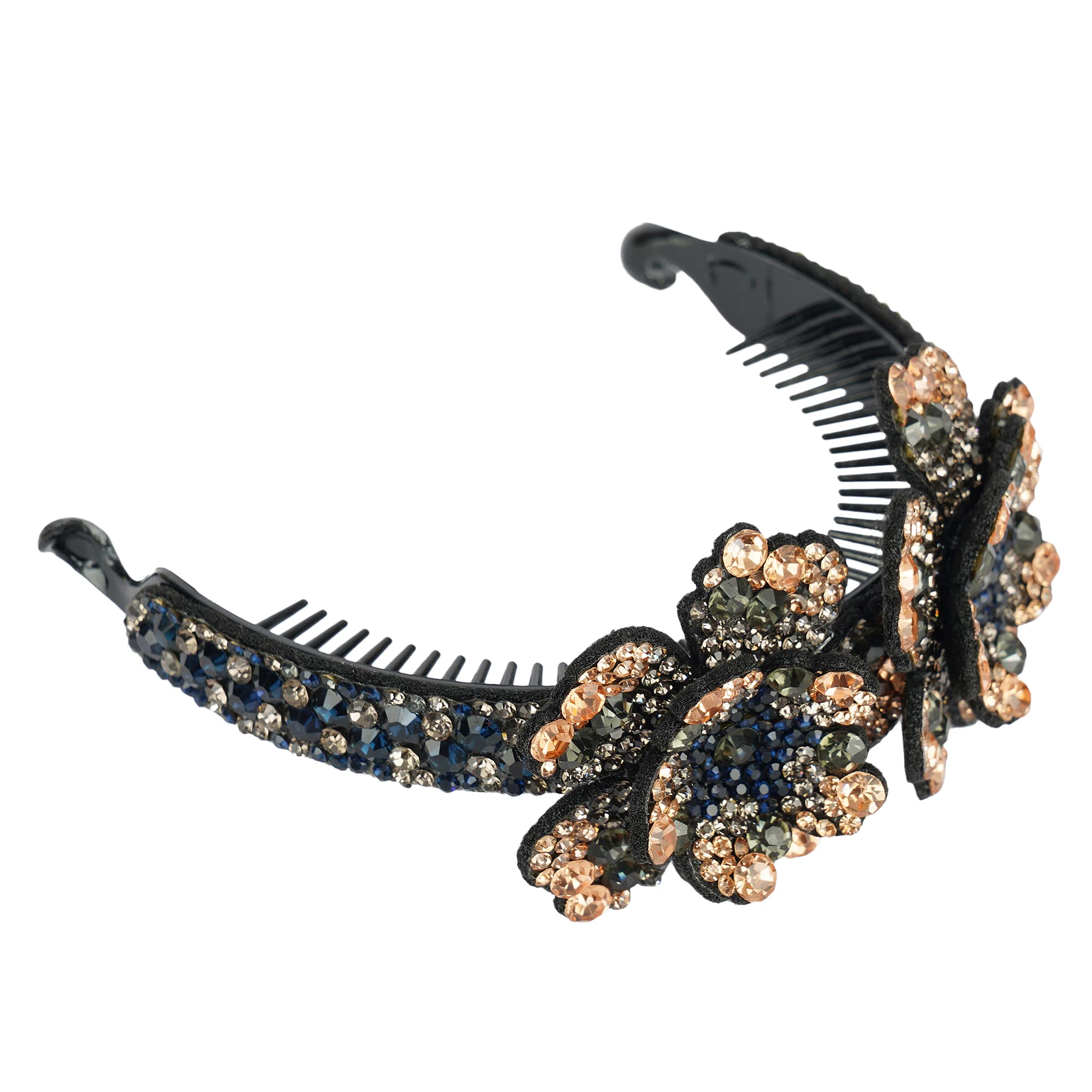 MIZORRI Large Hair Claw Clip - Rhinestone Crystal Hair Bun Holder, Half Balloon Expanding Ponytail Clip for Women & Girls (25x7cm) - Perfect for Parties, Weddings & Everyday Hairstyles