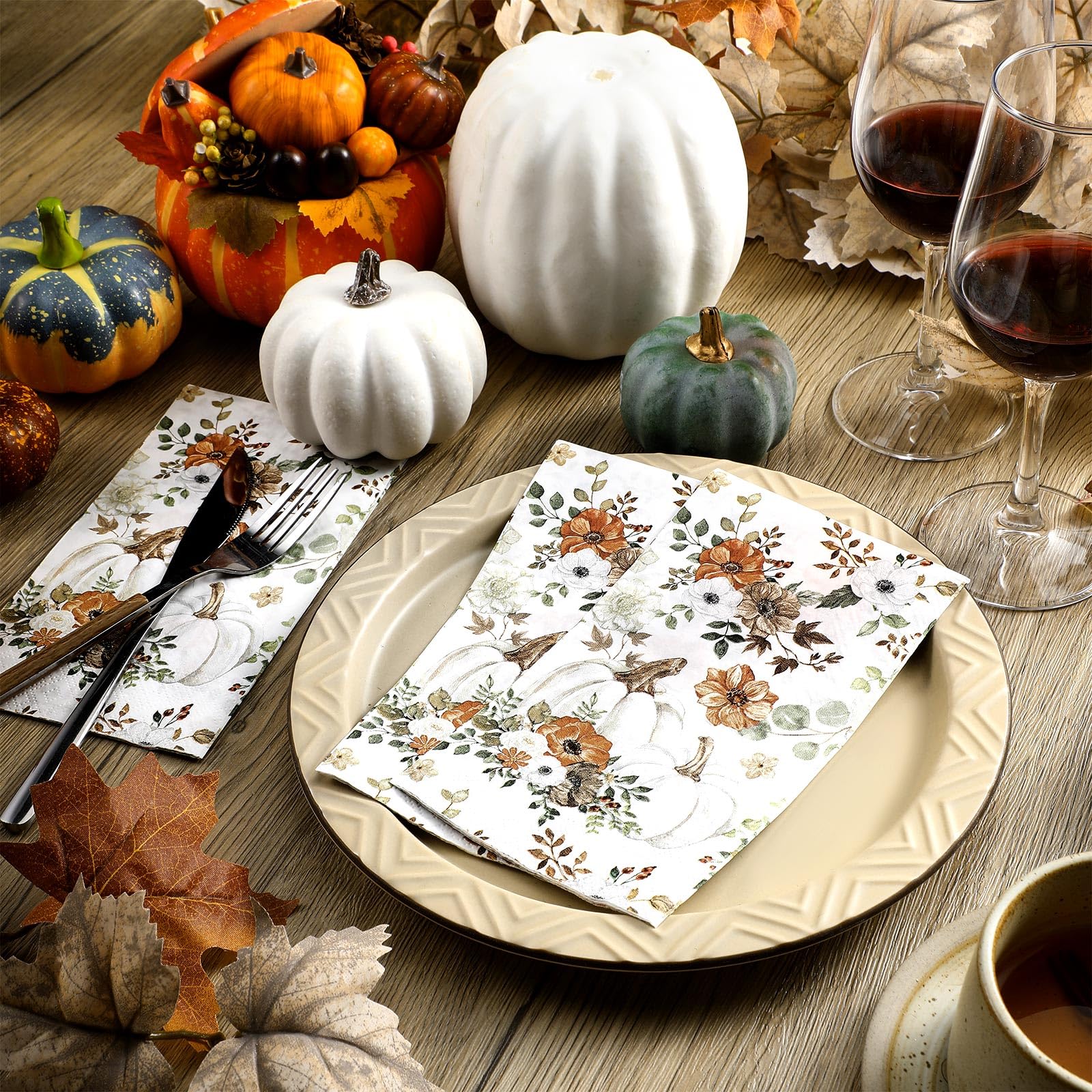Seajan 200-Pack White Pumpkin Design Disposable Paper Napkins - Eco-Friendly Bathroom Hand Towels for Wedding, Birthday & Dinner Parties | Perfect for Spring/Summer Events & Home Decor