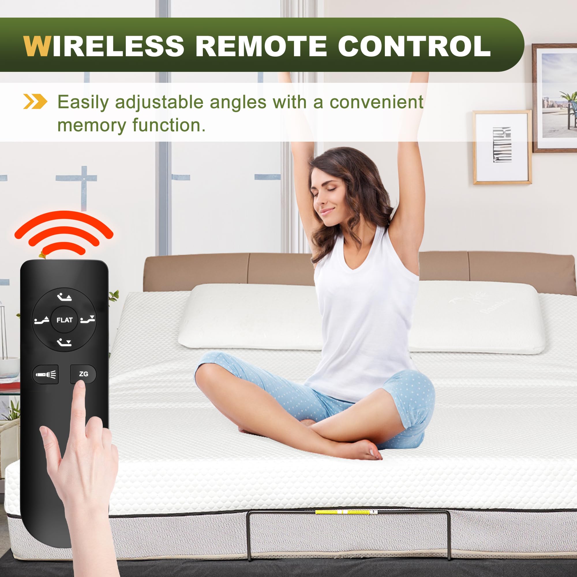 Adjustable Bed Frame with Head & Foot Incline - Zero Gravity Position, Wireless Remote Control, Quiet Durable Motor - Full Size Bed Base for Enhanced Comfort & Better Sleep | Perfect for Home, Hospital & Recovery Use