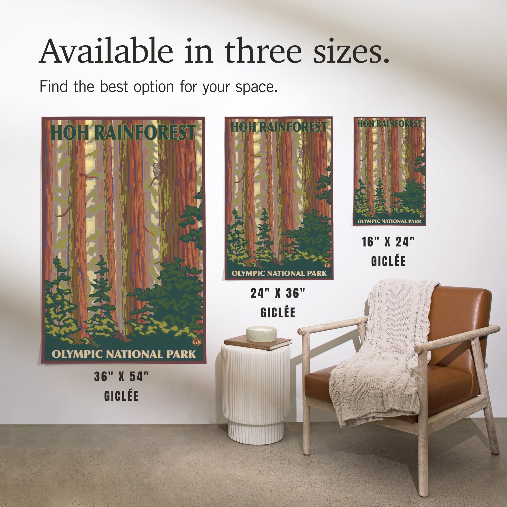 Lantern Press 16x24 Inch Giclee Art Print - Olympic National Park Washington Hoh Rainforest Wall Decor | Nature Landscape Painting for Living Room, Bedroom & Office