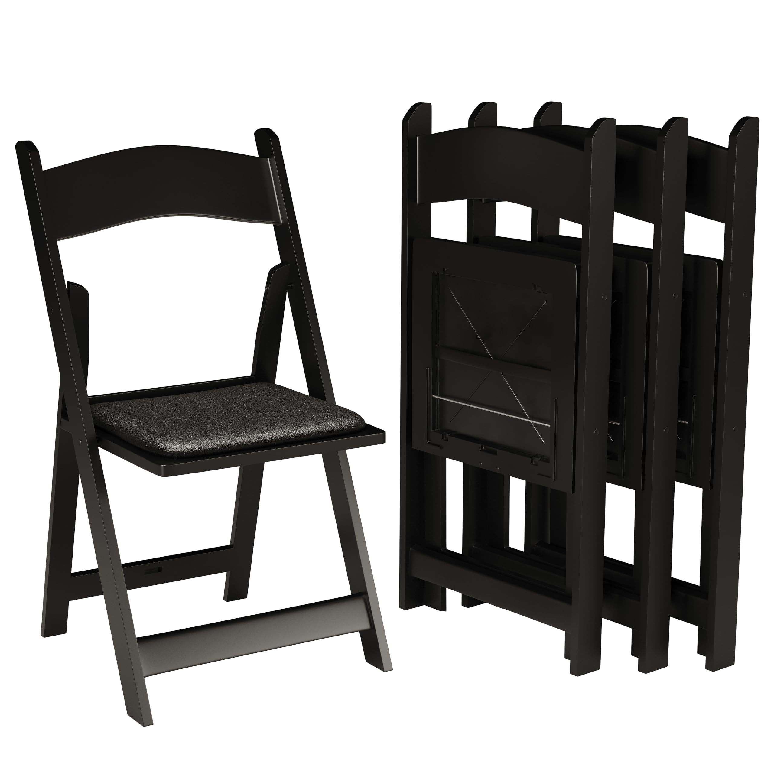 **SIMPLEX 4-Pack Black Resin Stackable Folding Chairs with Padded Seats - Comfortable & Lightweight Foldable Chairs for Indoor/Outdoor Use - Perfect for Parties, Weddings, Picnics & Events**