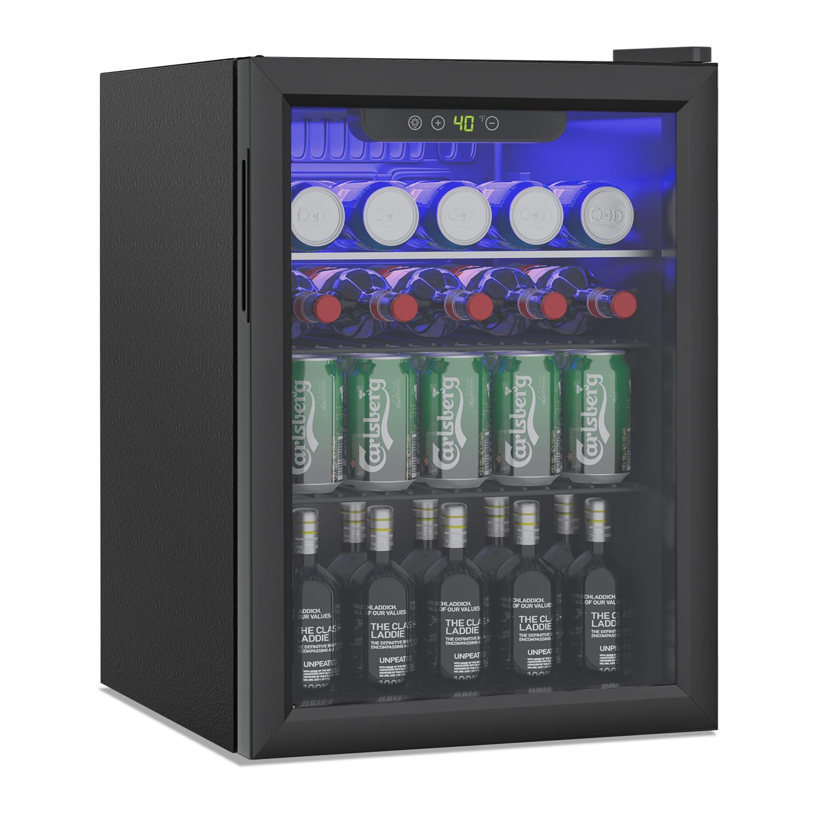 2.6 Cubic Feet Mini Fridge - 95 Can Capacity Freestanding Beverage Cooler with Glass Door for Soda, Beer, Wine | Under Counter Drink Dispenser with Adjustable Shelves & Digital Display | Perfect for Home, Office, Dorm, Bar, and Kitchen Use