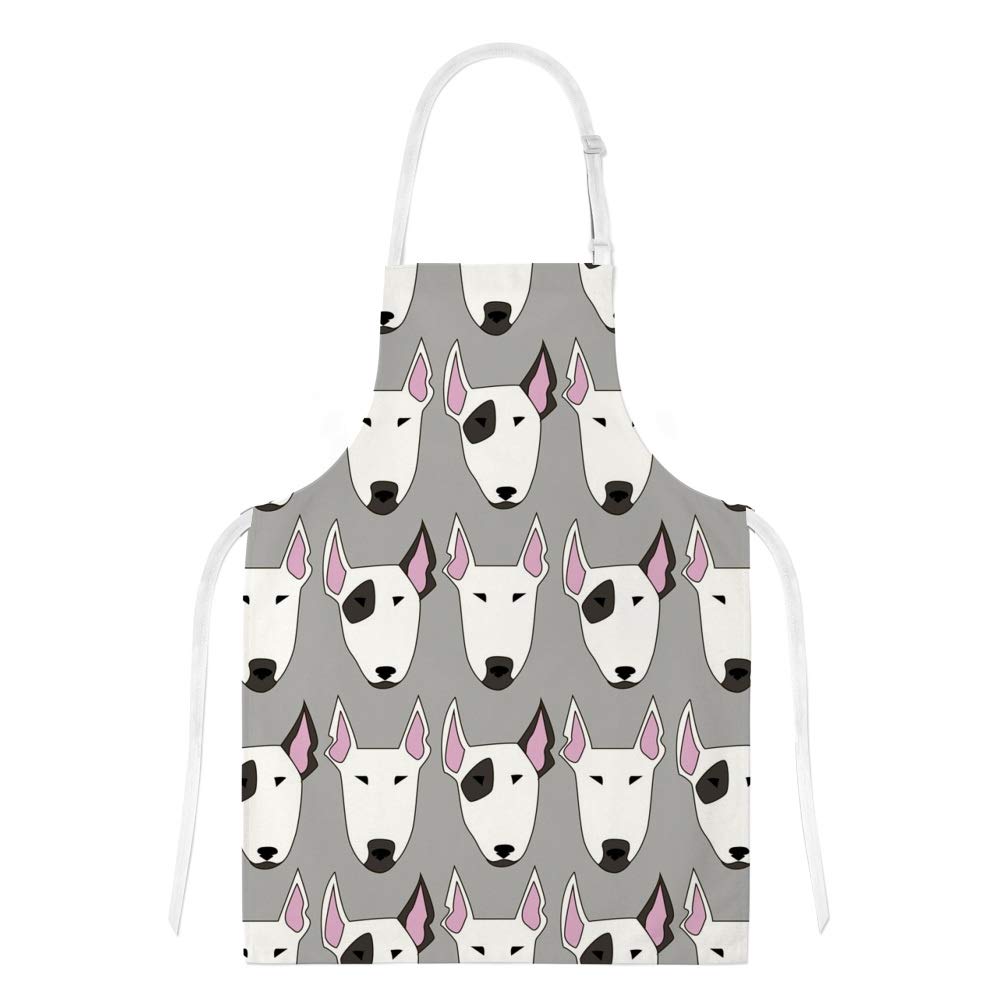 Bull Terrier Dog Print Adjustable Kitchen Apron Set with Pockets - 3 Piece Cooking Accessories (Apron, Oven Mitt & Pot Holder) for Baking, Grilling & Home Cooking - Microwave Safe & Heat Resistant