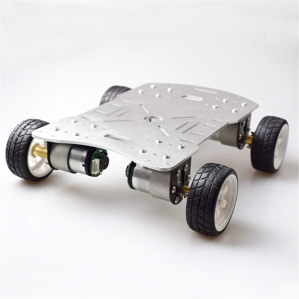 4WD Smart Robot Car Chassis Kit with 4pcs 12V DC Motors - Compatible with Arduino & Raspberry Pi - DIY Robotics Project for Beginners (Silver) | Perfect for STEM Education, Coding Practice & Home Automation Projects