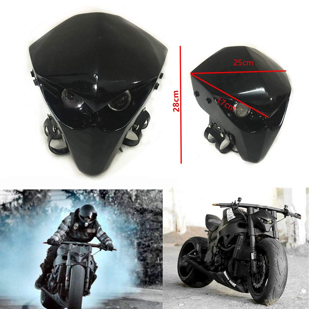 Universal Fiber Glass FRP Motorcycle Headlight Fairing - Black Racing Skeleton Skull Design for Sports Bikes | Perfect for Street Racing, Custom Builds & Night Riding