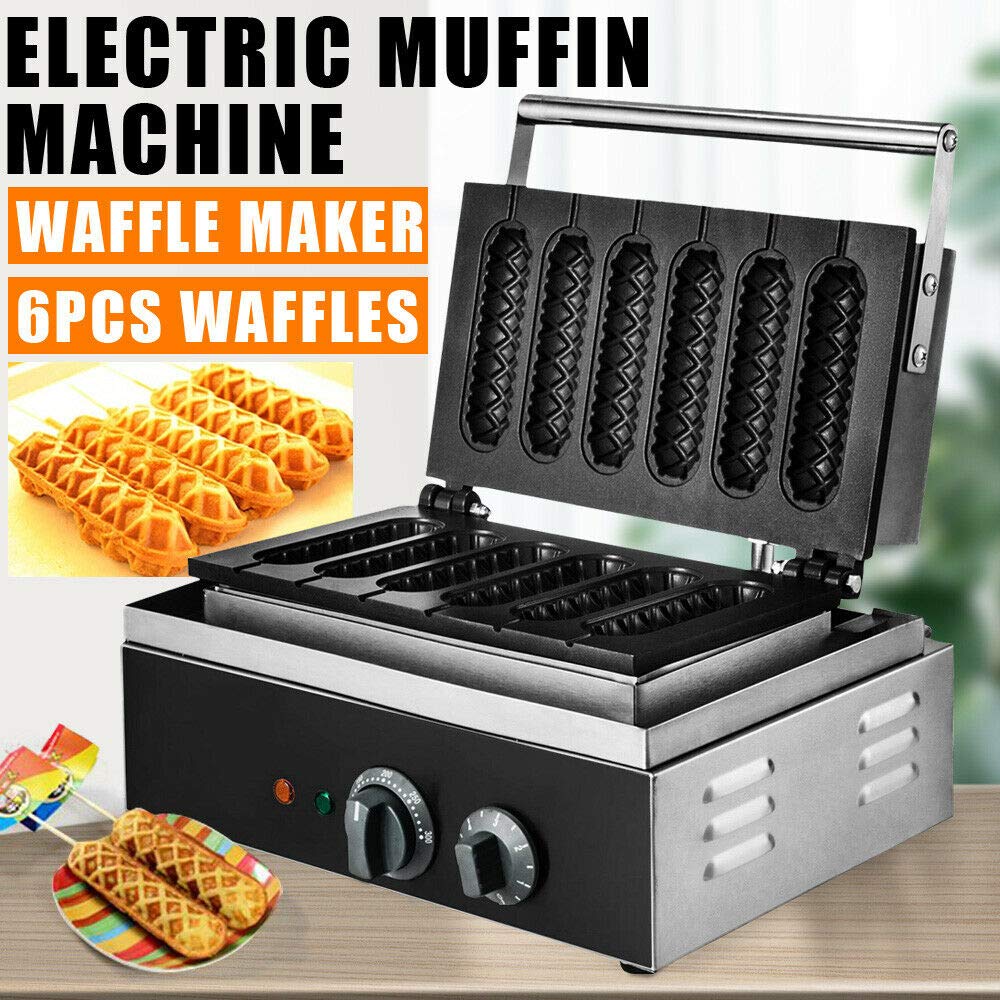 **Commercial Waffle Maker & Hot Dog Baker – 6-Groove Non-Stick Grid for Waffles, Corn Dogs & Muffins – 1500W 110V/60HZ – Perfect for Restaurants, Cafes & Home Breakfast**